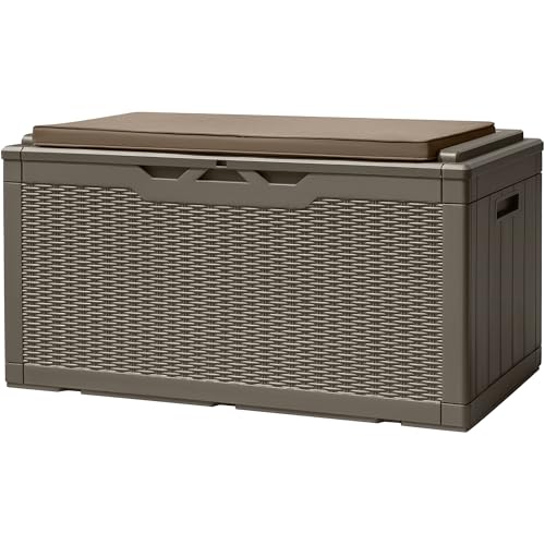 Devoko 120 Gallon Deck Box Resin Outdoor Storage Box Waterproof for Patio, Large Outdoor Storage Bench Lockable for Outside (Black)