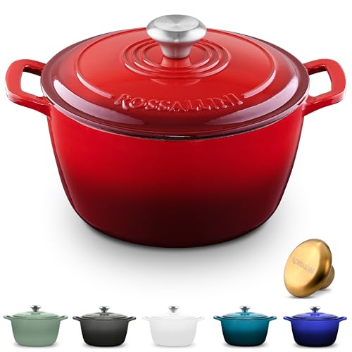 Signature Enameled Cast Iron Dutch Oven, Non-Stick Serving Pot with Tight Fitting Lid for Perfect Roasting, Baking, Sauteing
