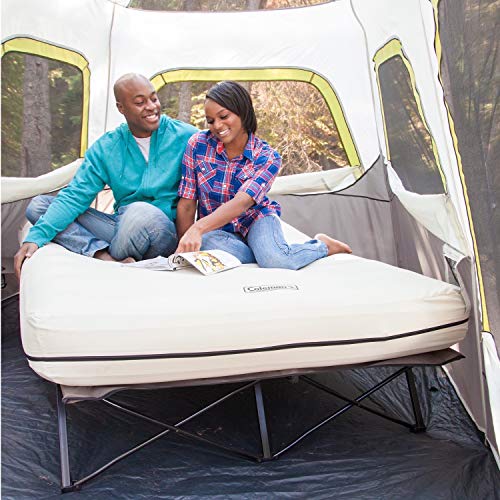 Coleman Queen-Size Airbed Cot Combination, Folding Air Mattress with Steel Frame & Side Table, Battery Pump Included