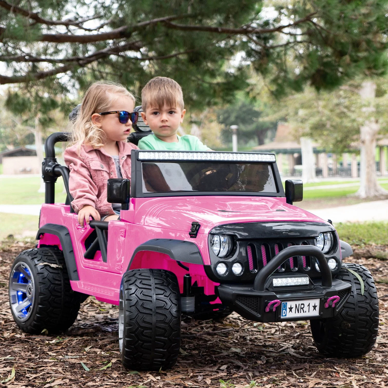 2023 Two (2) Seater Ride On Kids Car Girls Truck w/ Remote Control - Large 24V Power Battery Licensed Kid Car to Drive w/ 3 Speeds, Leather Seat