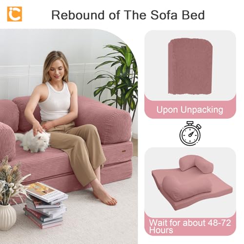 COMAX Folding Sofa Bed, Convertible Chair Bed Corduroy 3-in-1 Foldable Floor Couch with High-Density Foam, Futon Sofa Sleeper Mattress