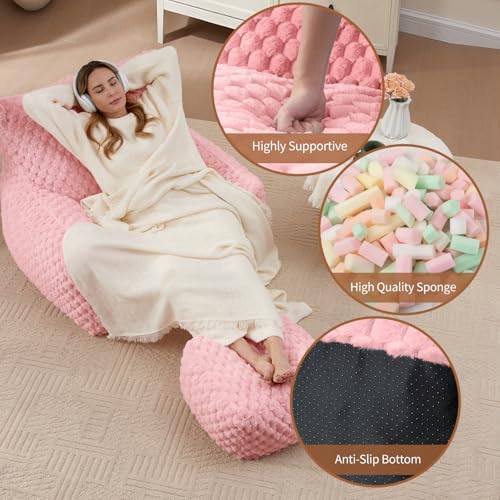 Big Bean Bag Chairs for Adults Cozy Giant Bean Bag Sofa Chair, Gaming Bean Bag Chairs with Foot Rest, Lounge Comfy Chair Indoor for Bedroom