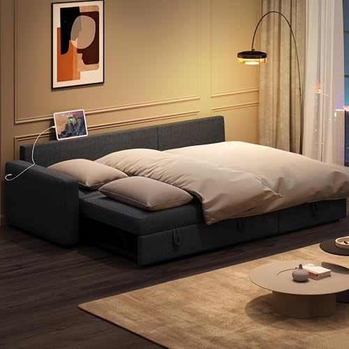 Yaheetech Sectional Sofa L-Shaped Sofa Couch Bed w/Chaise & USB, Reversible Couch Sleeper w/Pull Out Bed & Storage Space Living Room Black