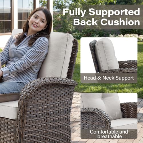 Patio Wicker Chairs Swivel Rocker - Outdoor Swivel Rocking Chairs Set of 2 with Rattan Side Table