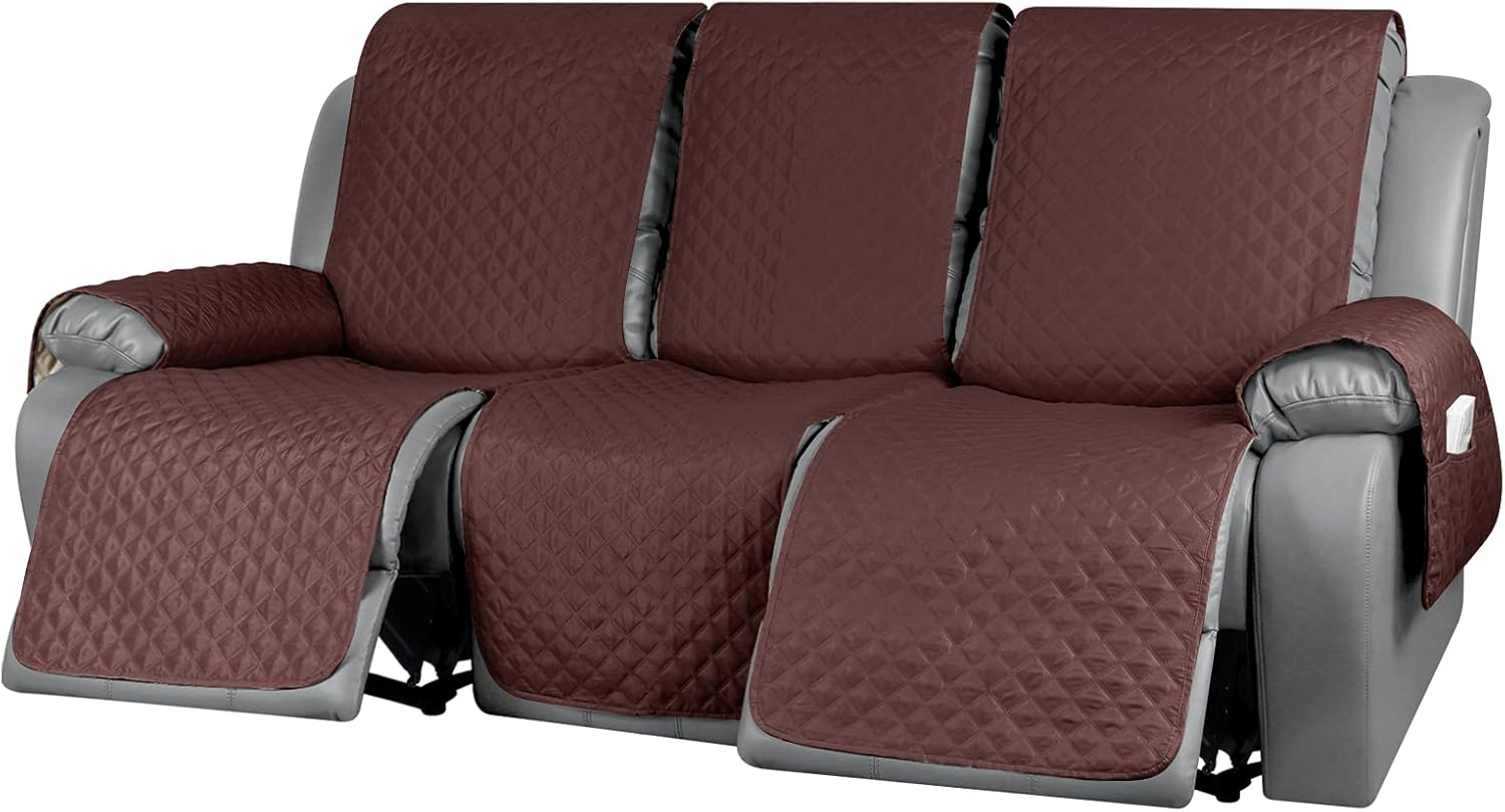 KinCam Recliner Sofa Cover, Reclining Couch Covers, Motion Recliner Couch Cover Furniture Protector with Elastic Straps (3 Seater Plus, Light Gray