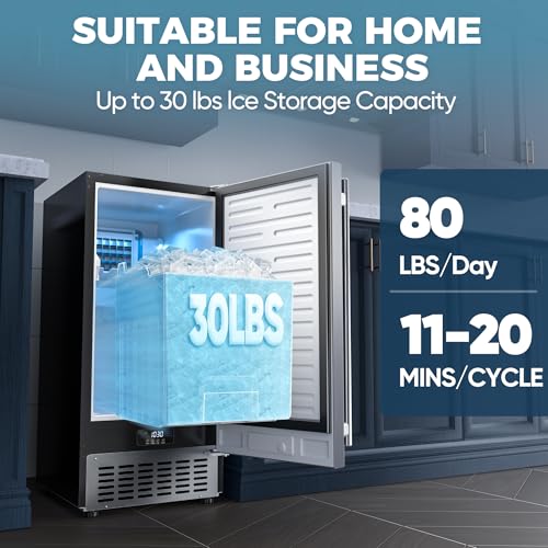 Coolski 15" W Commercial Under Counter Ice Maker Machine, 80 LBS/Day Stainless Steel Built-in Freestanding Ice Maker with Water Filter