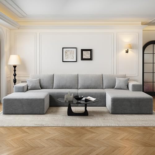 107.5" Cloud Modular Sectional Sofa with 1 Ottoman,Modern Minimalist Upholstered Couches, Comfort U Shaped Sofa for Living Room