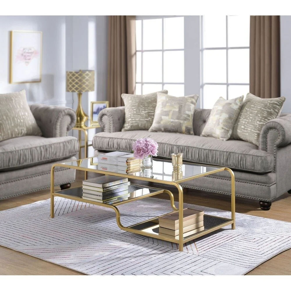 Elegant ACME Gold Astrid Coffee Table with Stunning Mirror Finish - 81090 - Curated Treasures Market