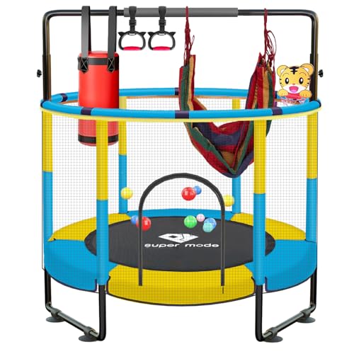 Trampoline for Kids, 5FT Adjustable for Toddler, Indoor/Outdoor Baby Trampoline with Enclosure Net, No-Gap Safe Design, Gifts for Boys & Girls