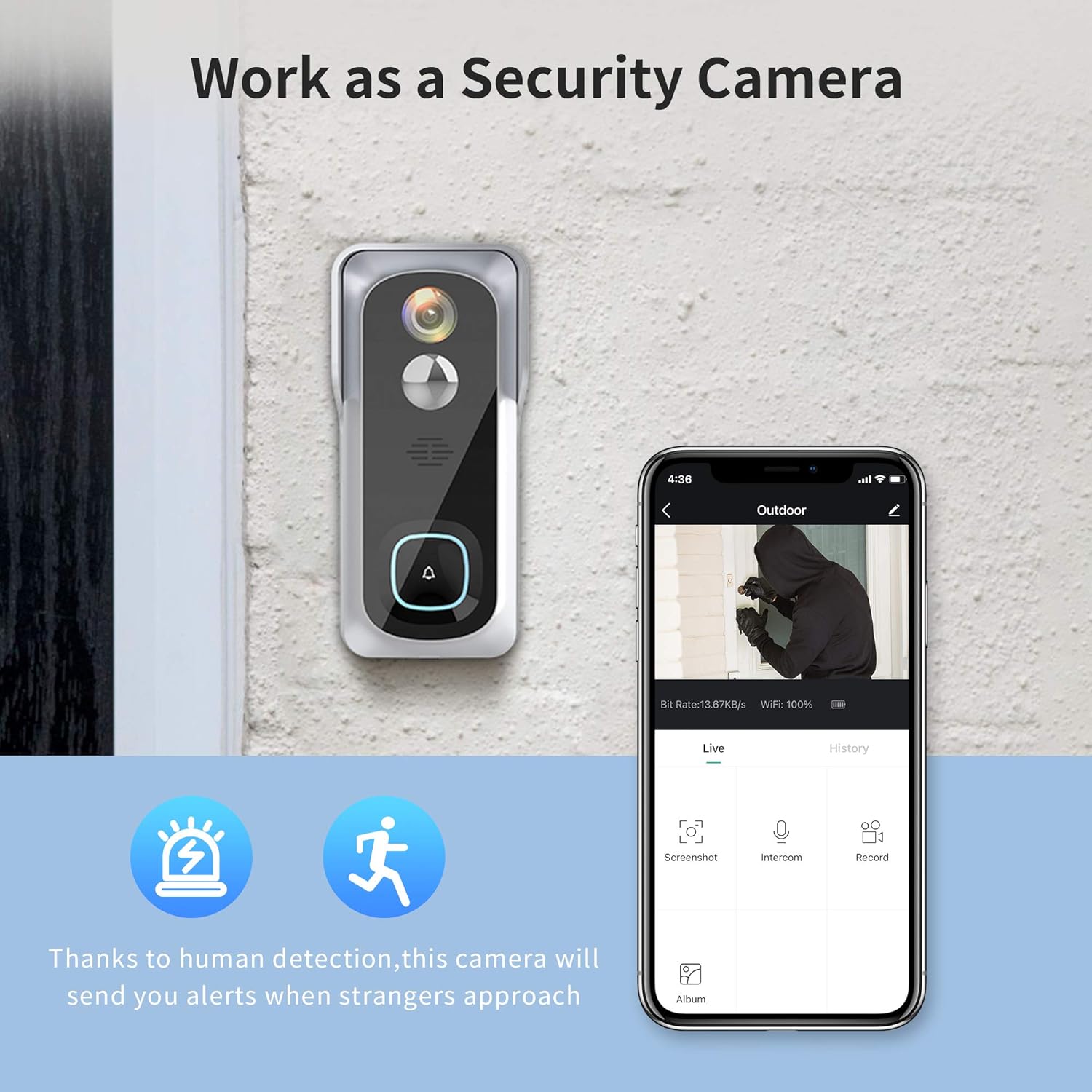 Wireless Video Doorbell Camera, Geekee 1080P Security WiFi Doorbell Camera with Indoor Chime, Motion Detect Sensor, IR Night Vision, IP66 Waterproof
