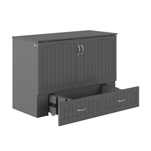 AFI Southampton Queen Murphy Bed Chest with Mattress, Storage, and Built-in Charger in Grey