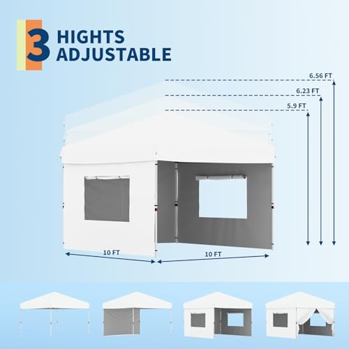10x20 Pop Up Canopy - Easy Up Camping Tent with One Roller Bag, 3 Adjustable Height, 4 Weight Bags for Deck, Garden, Sports, Beach, Party - White