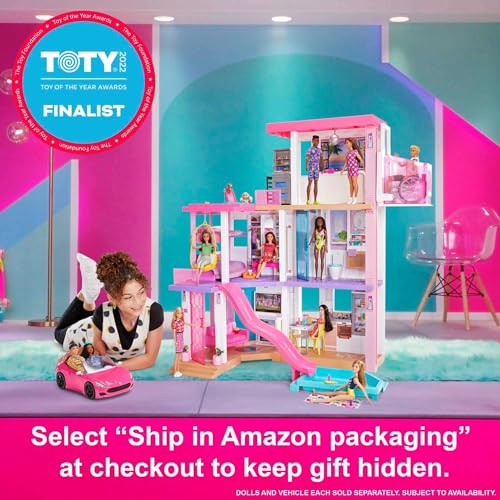Barbie Dreamhouse (3.75-ft) 3-Story Dollhouse Playset with Pool & Slide, Party Room, Elevator, Puppy Play Area, Customizable Lights & Sounds