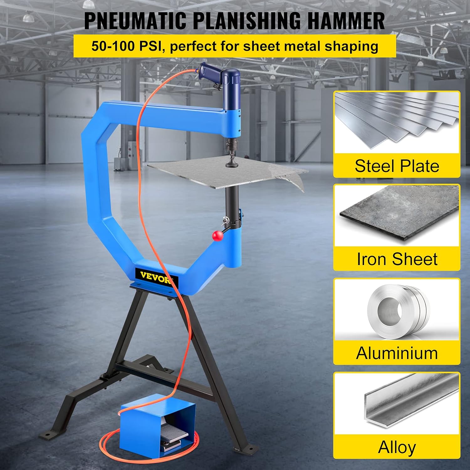 VEVOR Pneumatic Planishing Hammer, 19.63" Throat Power Hammer Blacksmithing, Planishing Hammer w/Foot Pedal & Steel Stand