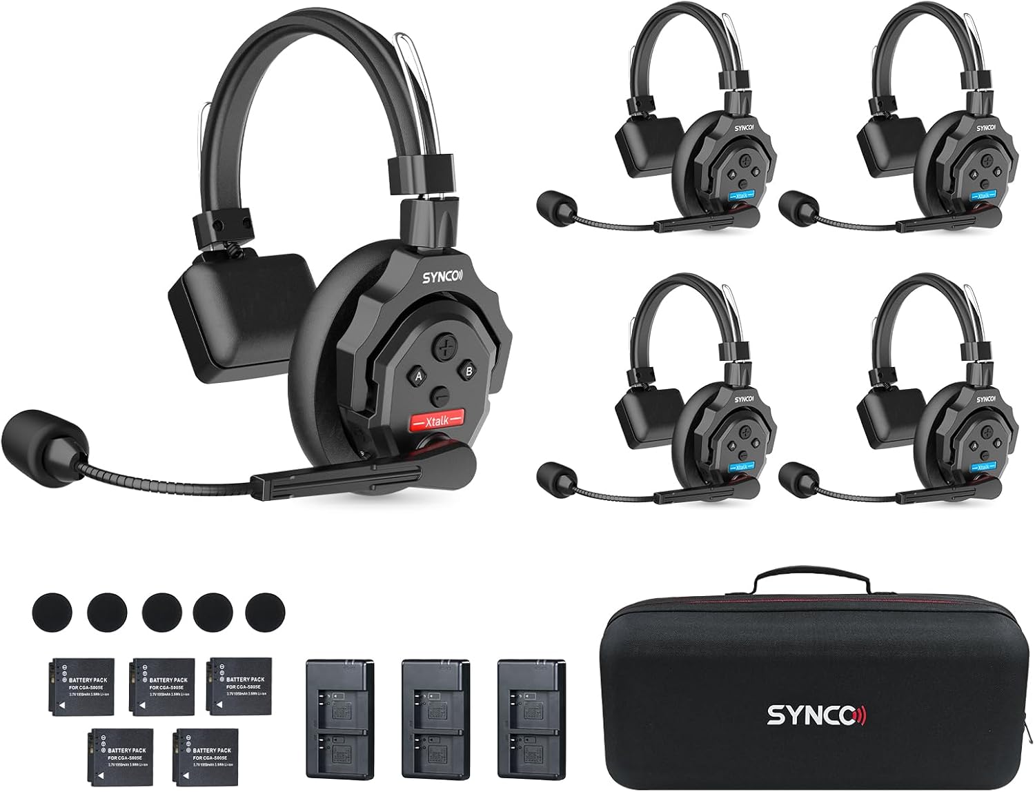 SYNCO XTALK X5 Wireless Intercom Headset System, 2.4GHz Full Duplex Wireless Headset with 24H 350M/1148FT Real-time Monitoring