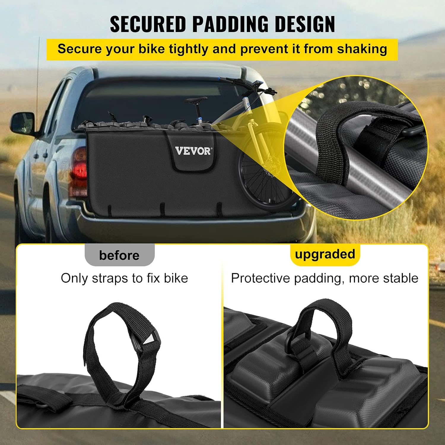VEVOR Tailgate Pad for Bikes, Tailgate Protection Cover Carries UP to 6 Mountain Bikes, 63 Bike Pickup Pad for Pickup Truck, Upgraded