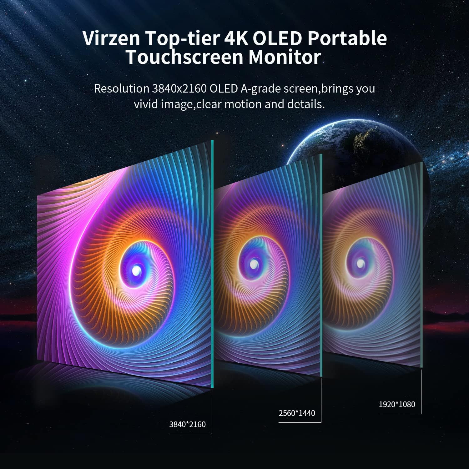 OLED Portable Monitor Touchscreen 4K Touchscreen Display with 10000mah Battery 15.6” UHD 10bit 100% DCI-P3 100000:1 Color Virzen External Second