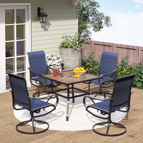 PHI VILLA 5 PCS Outdoor Patio Dining Set with Swivel Dining Chairs (Blue) and 37"x 37" Metal Steel Dining Table(1.57" Umbrella Hole)