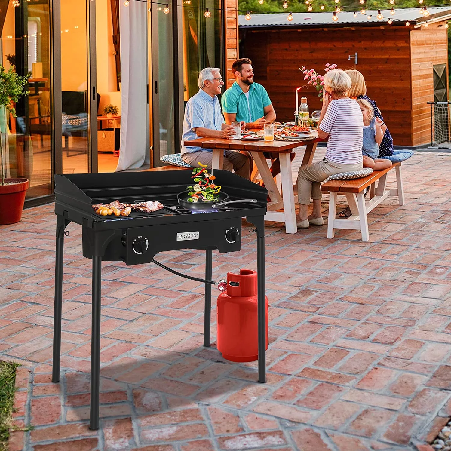 QCAI 2 Burner Outdoor Propane Gas Stove with Windpanel, Carrying Bag & Regulator, 150