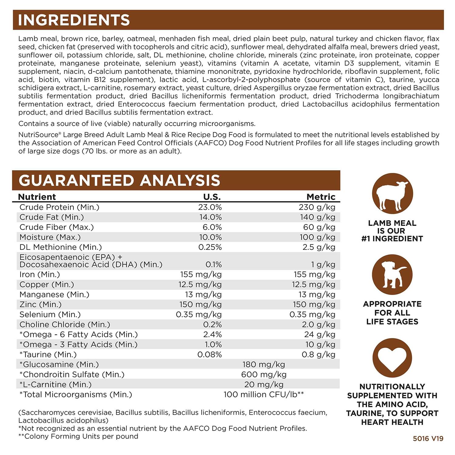 NutriSource Large Breed Adult Lamb Meal &amp; Rice Dry Dog Food - Pet Supplies online store