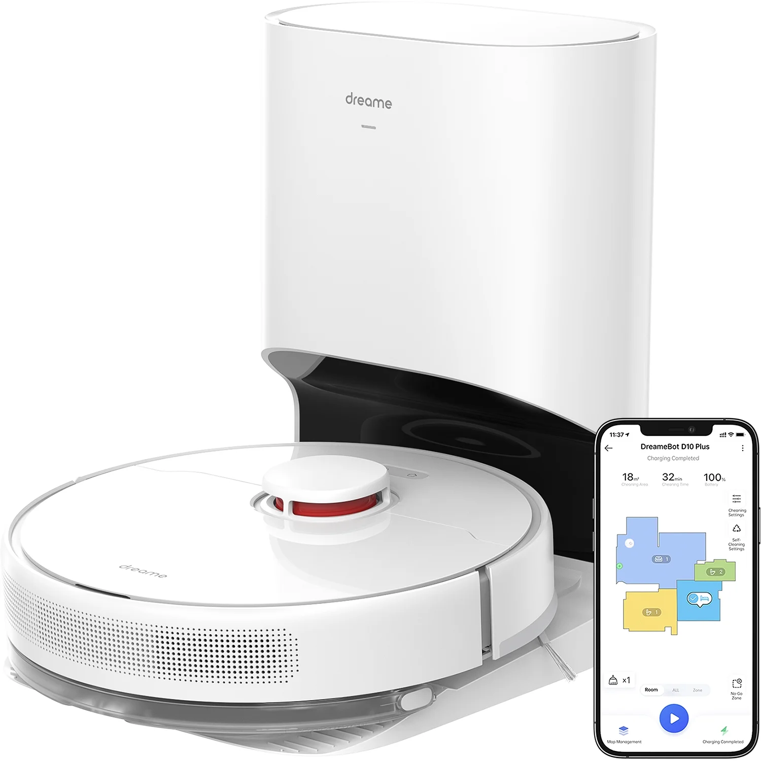Dreametech D10 Plus Robot Vacuum and Mop with Self-Emptying Base for 45 Days of Cleaning, Robotic Vacuum with 4000 Pa Suction and LiDAR Navigation
