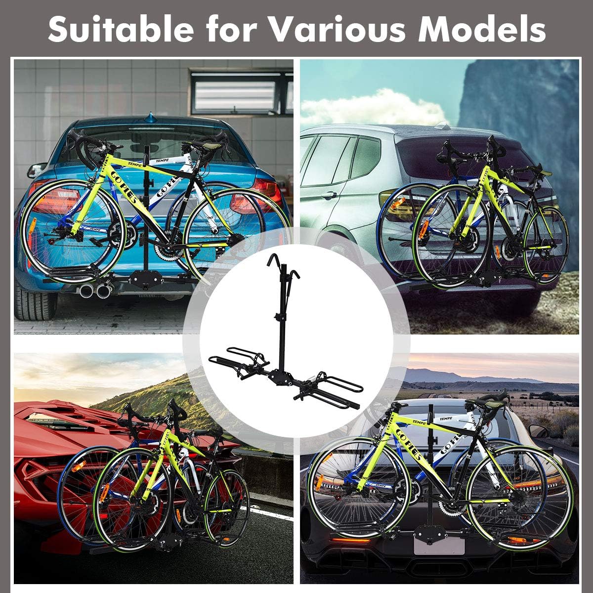 Goplus 2-Bike Hitch Mount Rack Hitch Mounted Bike Carrier Foldable Receiver 2