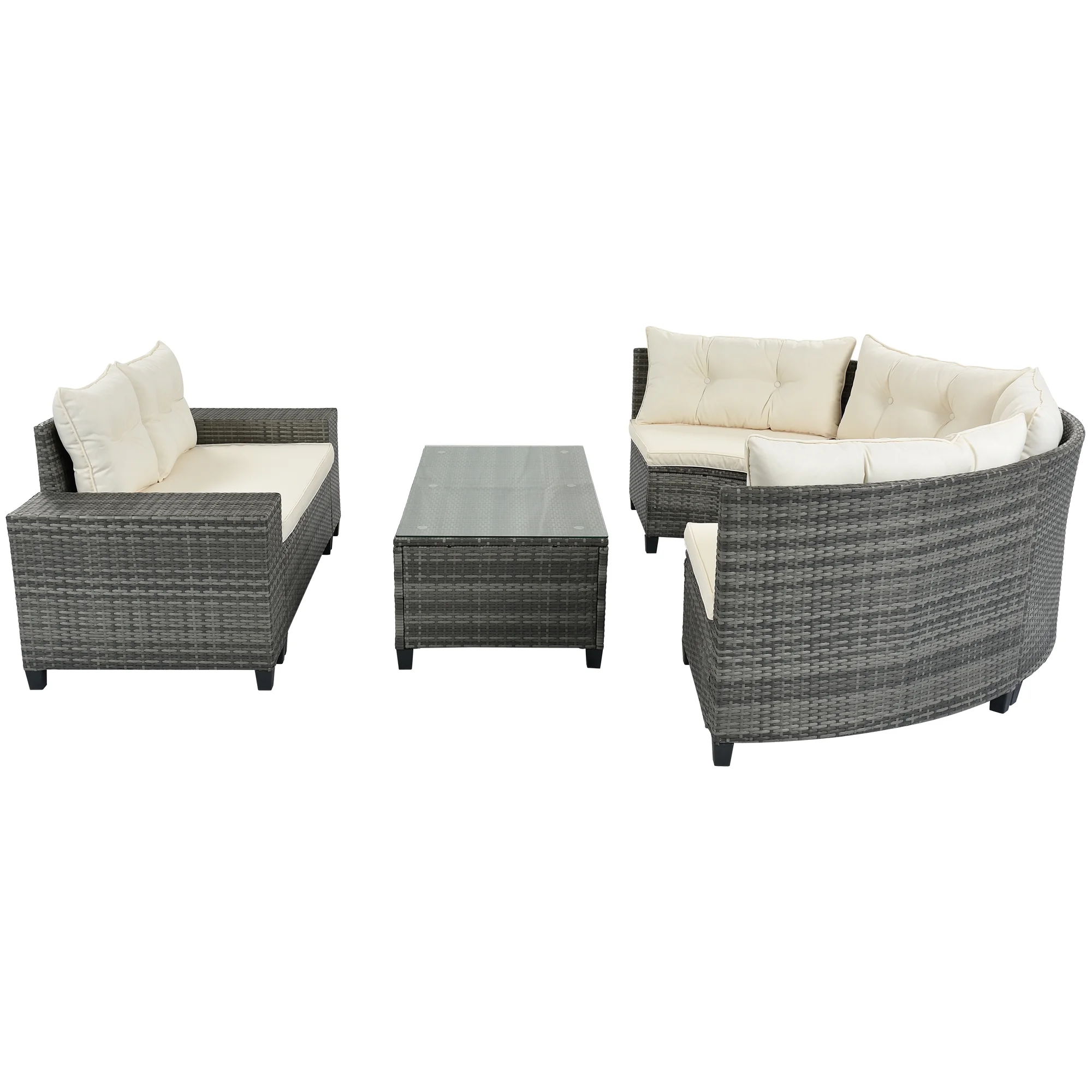 EUROCO 8 Piece Rattan Sectional Sofa Set,Curved  Outdoor Conversation Set,All-Weather Wicker with Removable Cushions & Coffee Table