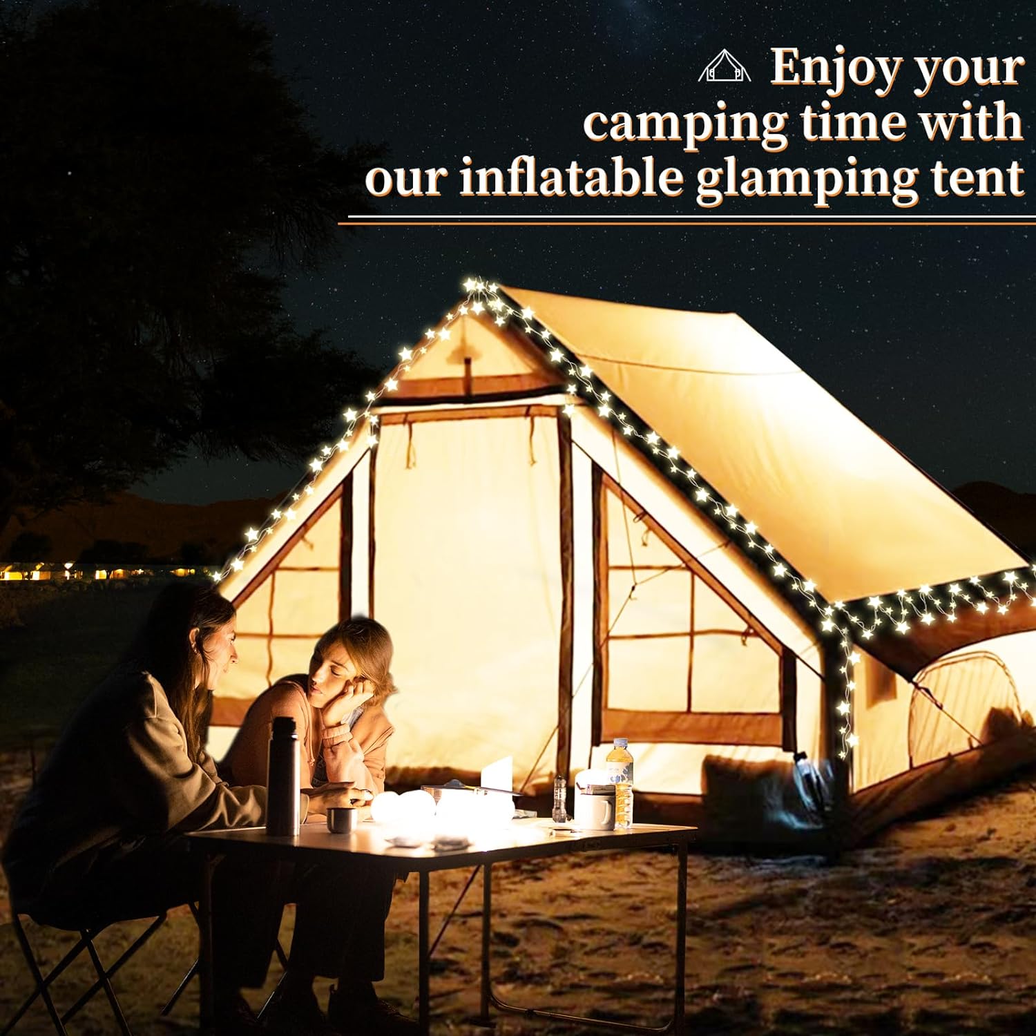 Large Glamping Tent for Camping Adult, Easy Setup Inflatable Night Club with Pump, Oxford Air Tent for Girls, 4-6 Persons, Waterproof
