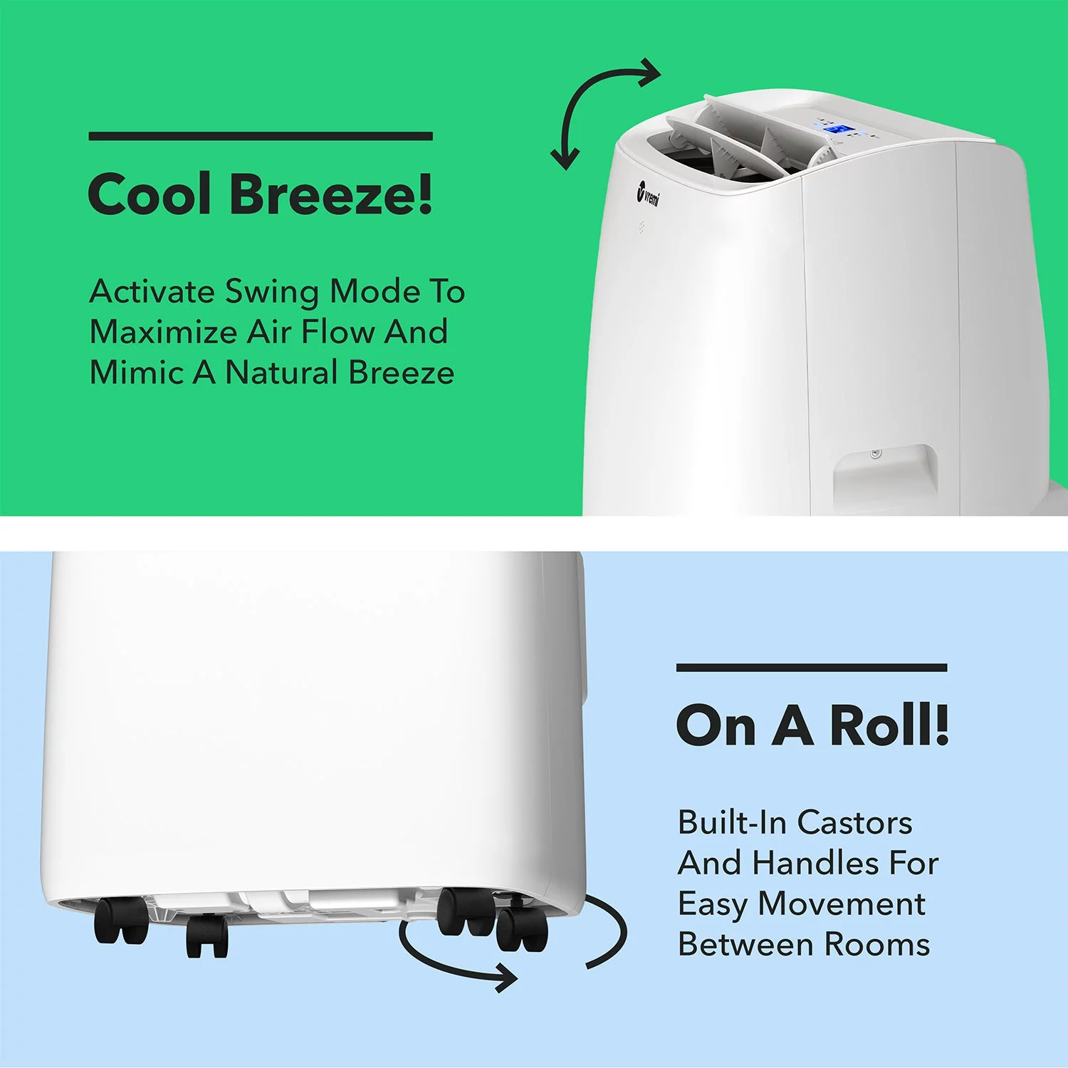 Vremi 12000 BTU Portable Air Conditioner - Easy to Move AC Unit for Rooms up to 350 Sq Ft - with Powerful Cooling Fan, Reusable Filter