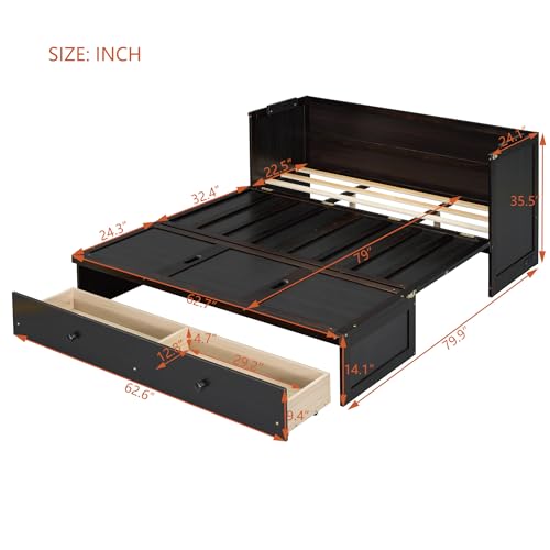 Harper & Bright Designs Queen Size Murphy Bed Cabinet, Solid Pine Wall Bed Chest with USB