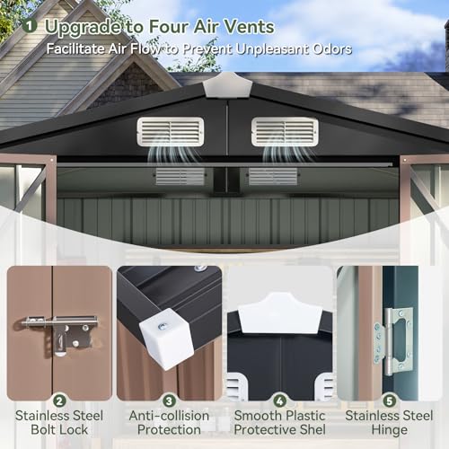 Aoxun 6.2x4 FT Shed Outdoor Storage Shed Metal Garden Shed with Lockable Doors & Slooping Roof Tool Shed Bike Shed for Backyard, Patio