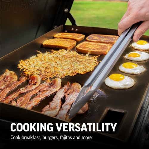 Char-Griller® Flat Iron 2-Burner Propane Gas Flat-Top Griddle with Steel Griddle Top, Wind Guards and Removable Lid