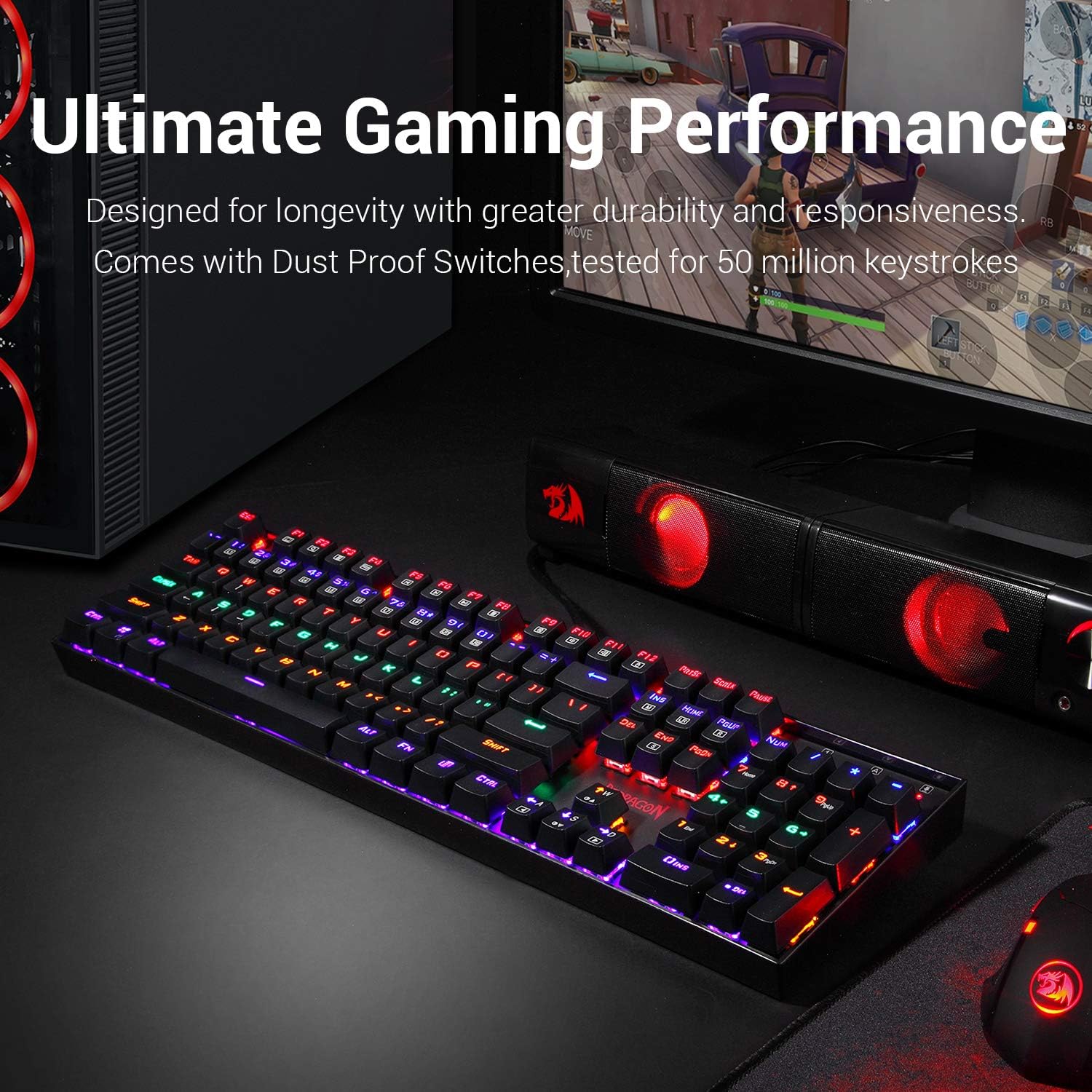 Redragon K551 Mechanical Gaming Keyboard RGB LED Rainbow Backlit Wired Keyboard with Red Switches for Windows Gaming PC (104 Keys, Black) Pack of 2