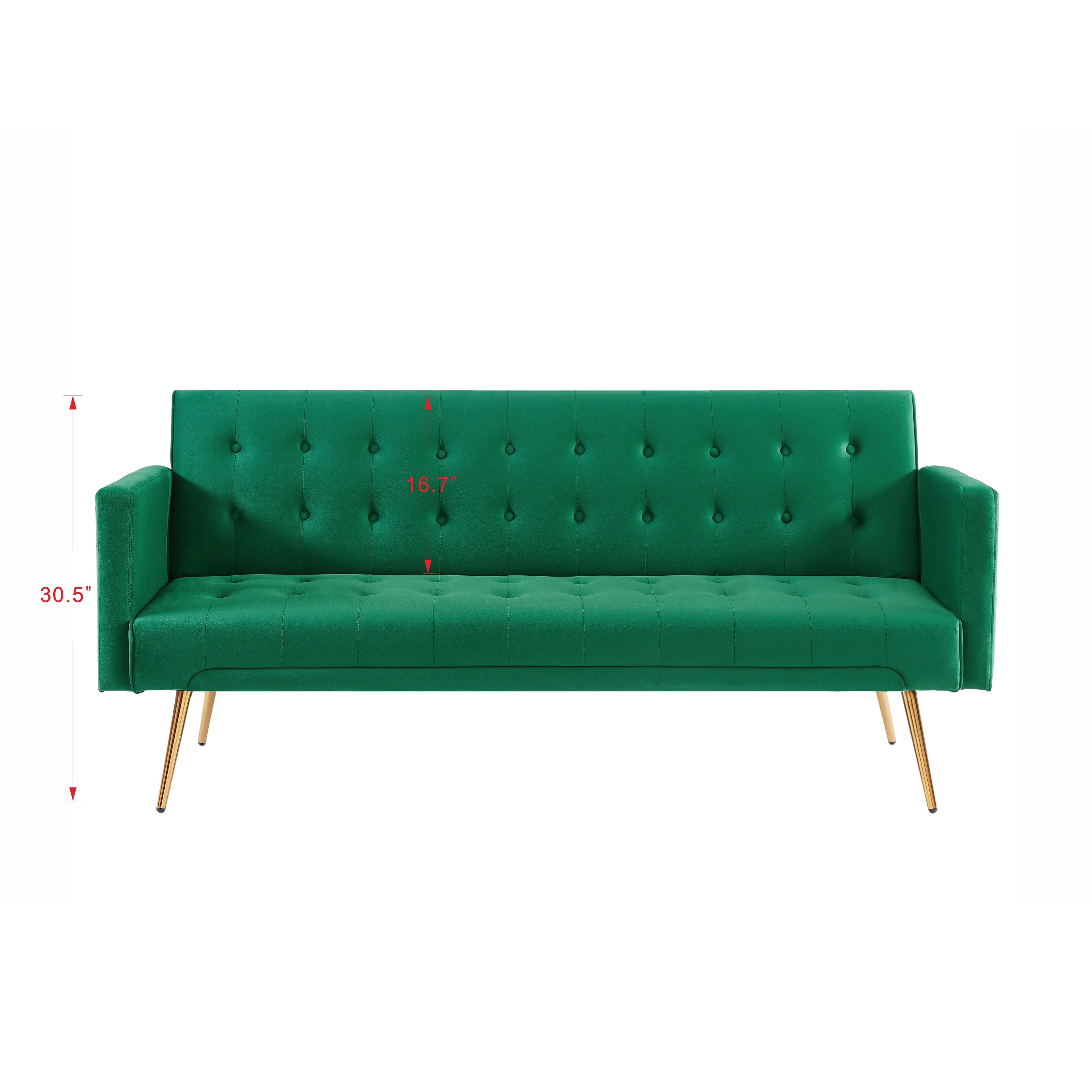 Velvet Living Room Sofa Bed 3 Adjustable Sofas with Metal Legs Recliner Green