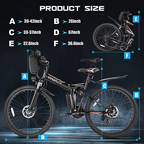 Vivi Electric Bike for Adults 750W Peak Folding Electric Mountain Bike 26'' Commuter Ebike 22MPH Adult Electric Bicycles with Removable Battery