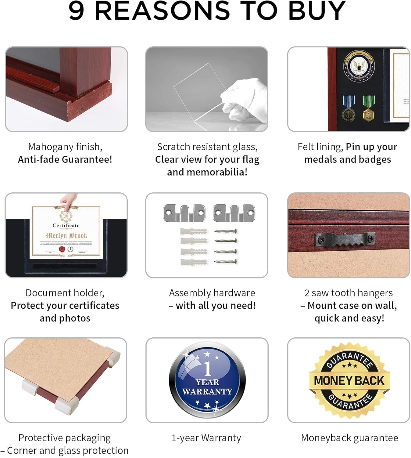 Flag Case for American Veteran Burial Flag Flag Display Case for Burial Flag Military Shadow Box 95% Clear with Felt Lining Holder for Medal Document