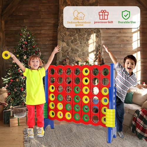Oversized 4 in a Row Connect Game,Giant Carry Bag Included-4 ft WideX3.5 ft Tall,4-to-Score Jumbo with 44 Pieces Rings&Cup Holder