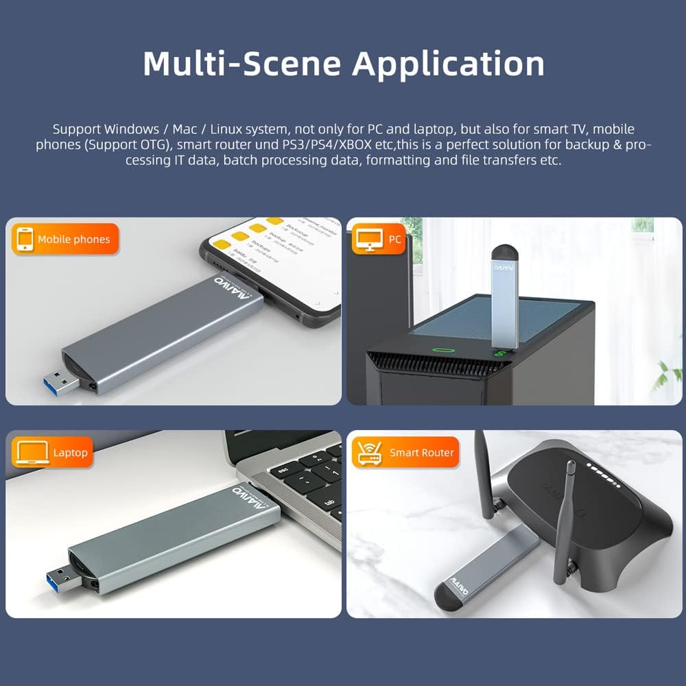 MAIWO M.2 NVME/SATA SSD Enclosure Adapter Reader,USB 3.0&Type-C ,NVMe 10GBps, SATA 6GBps.Support M Key/B&M Key Solid Status Drive,Aluminum Shell