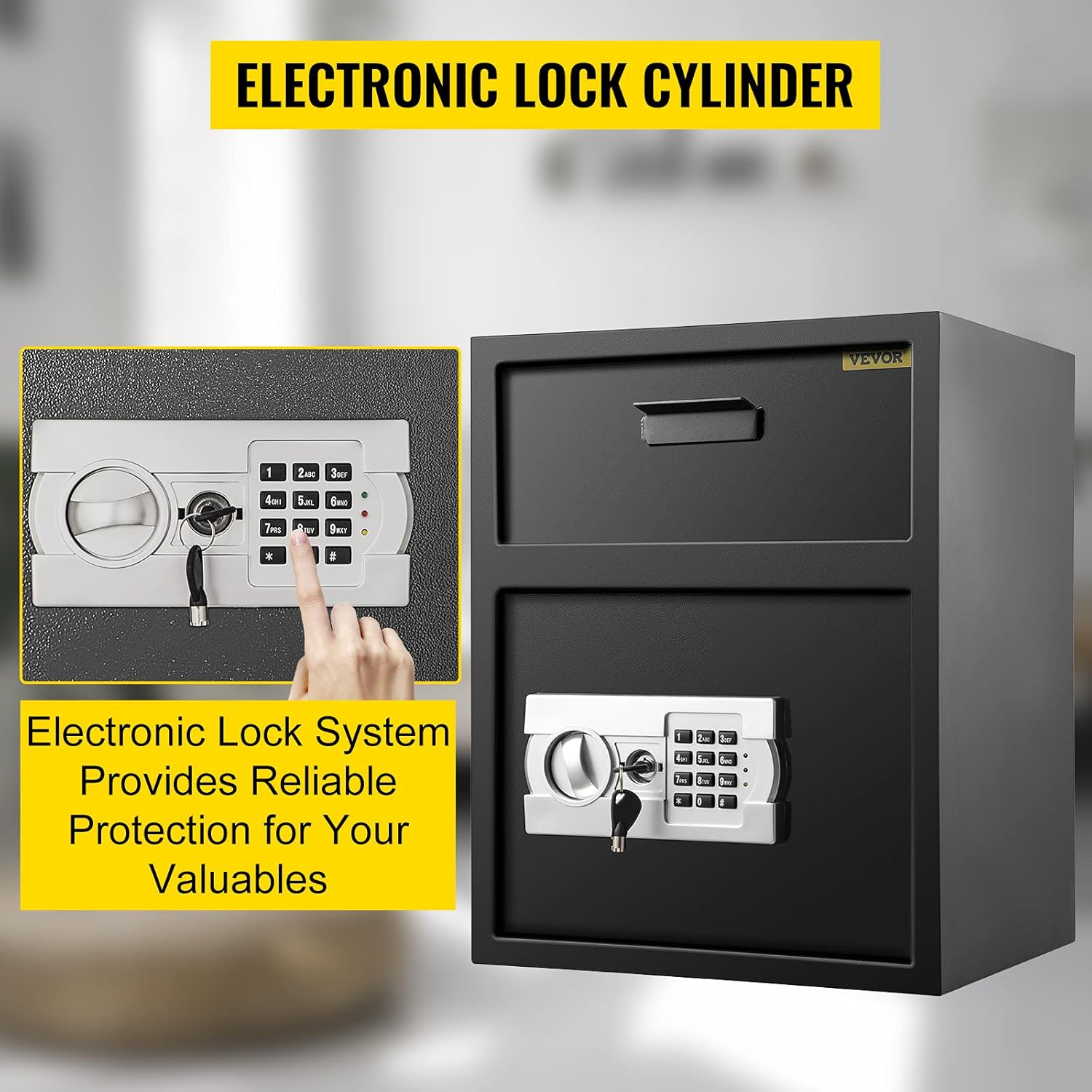 VEVOR Digital Depository Safe 1.7 Cubic Feet Made of Carbon Steel Electronic Code Lock Depository Safe with Deposit Slot with Two Emergency Keys