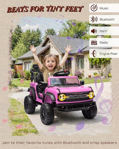 24V Ride on Toys for Big Kids, Licensed Ford Bronco Raptor 2 Seater Ride on Cars with Remote Control, Ride on Truck w/ 4-Wheeler Suspension, 3 Speeds