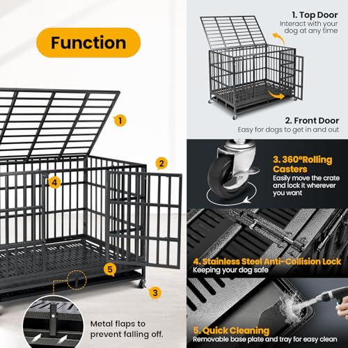 Oranland 48 inch Heavy Duty Indestructible Dog Crate,2025 New Upgraded Reinforced Baseplate for Large Dogs