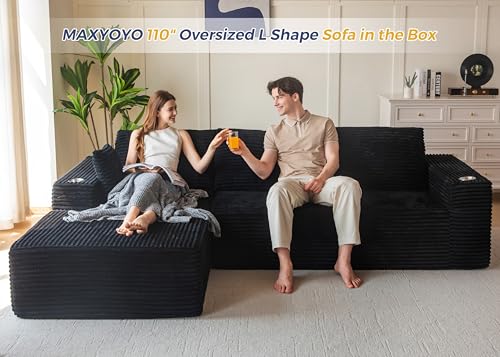 MAXYOYO 110" Modular Sectional Couch with L-Shape Chaise, Modern Boneless Couch for Living Room, Sofa in A Box, Oversized Sofa Sleeper with Deep Seat