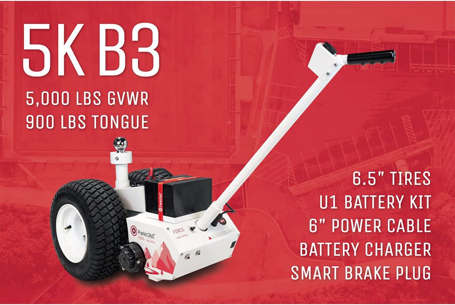 Parkit360 5K B2 Battery Powered Trailer Dolly Utility Dolly for Easy Pulling with 2 Hitch Balls Included, Great for Camper, Cargo, and Boat Trailers