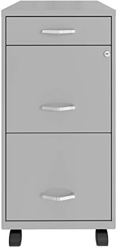 Space Solutions 3 Drawer Metal Mobile File Cabinet with Lock, Letter Size, Red, Partially Assembled