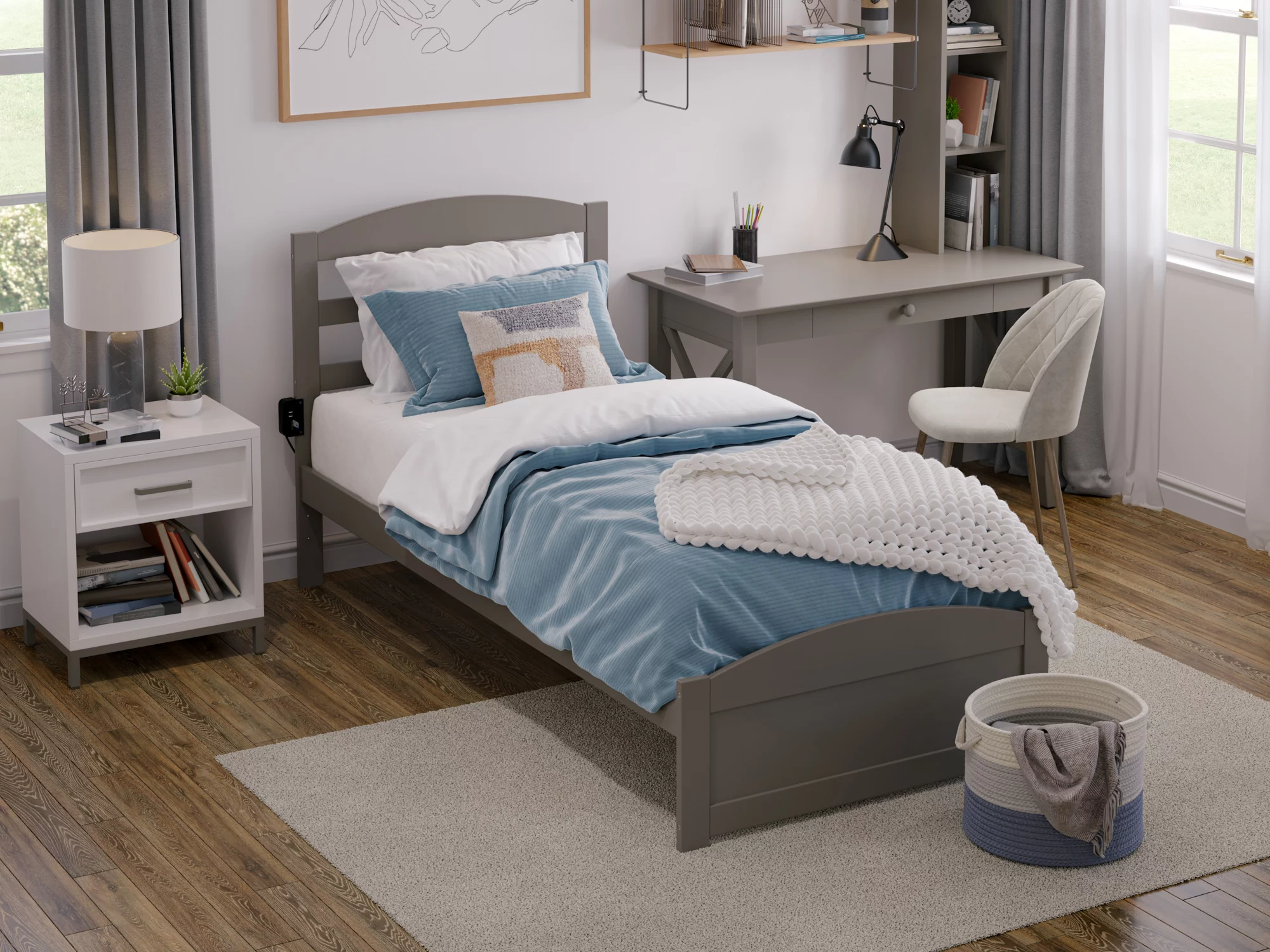 AFI Warren 14" Twin XL Wood Platform Bed Frame with Headboard and Footboard, Grey