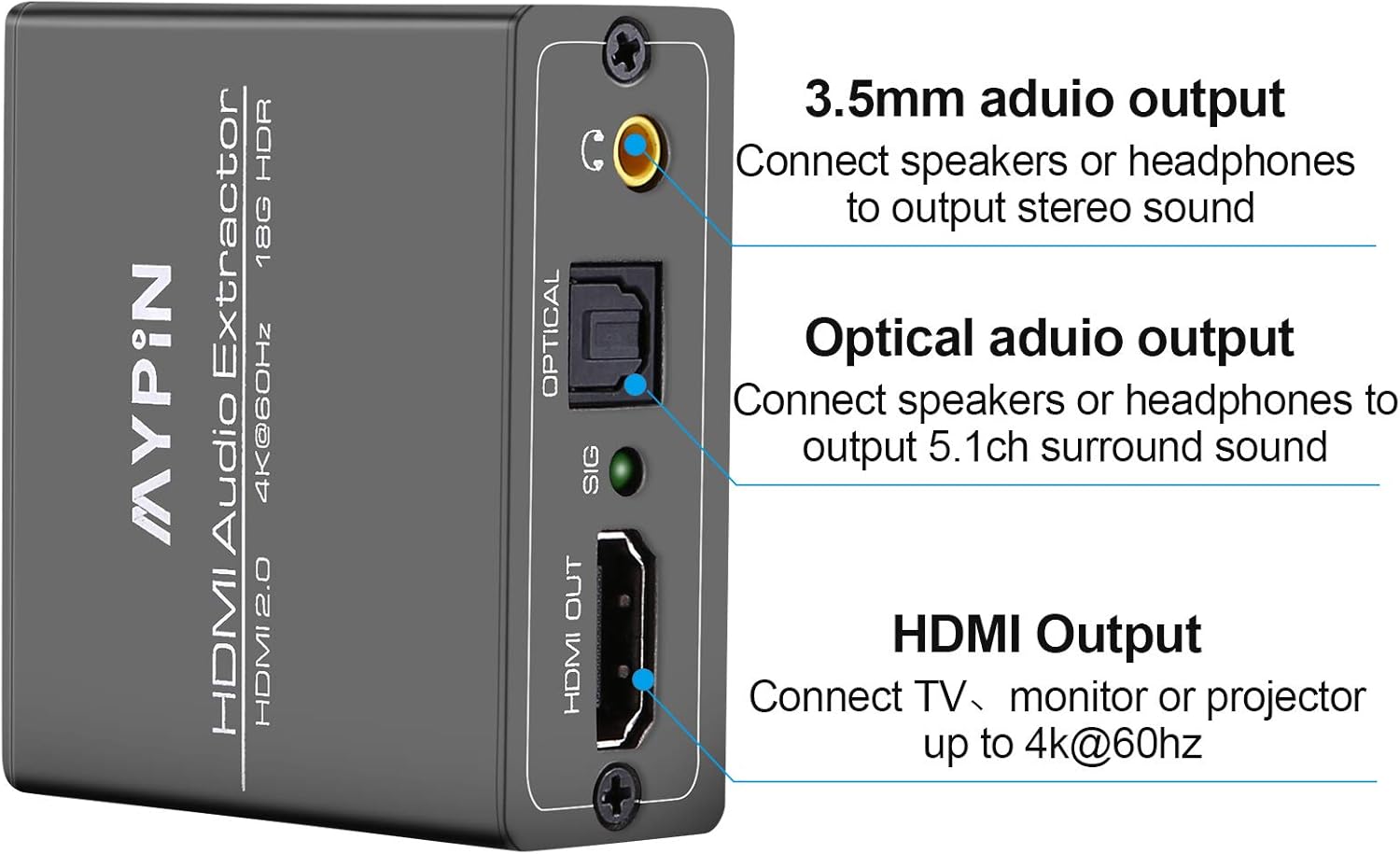 4K@60Hz HDMI Video Audio Extractor Splitter