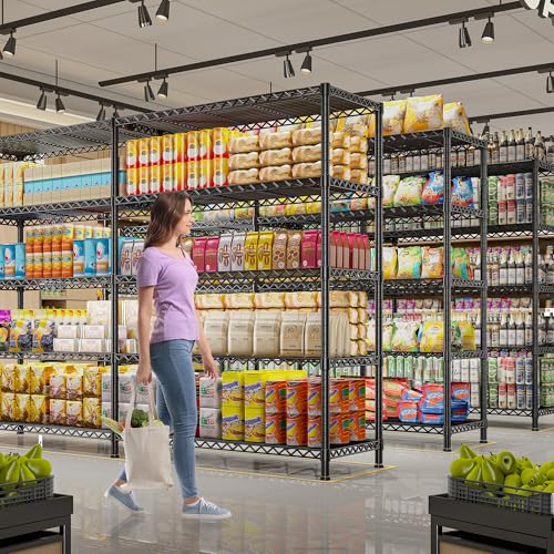 REIBII 73''W Storage Shelves Load 1650 LBS Metal Shelving 5-Tier Wire Shelving Unit for Storage Rack Adjustable Heavy Duty Metal Shelves for Pantry