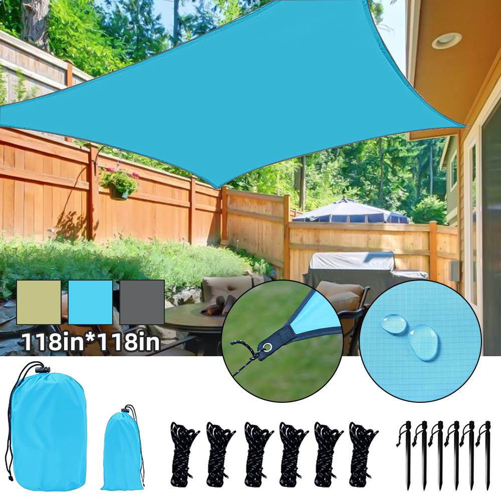 Qinuo 10'x10' Sunshade Beach Tent Canopy with Sandbags Portable Sun Shelter, Blue