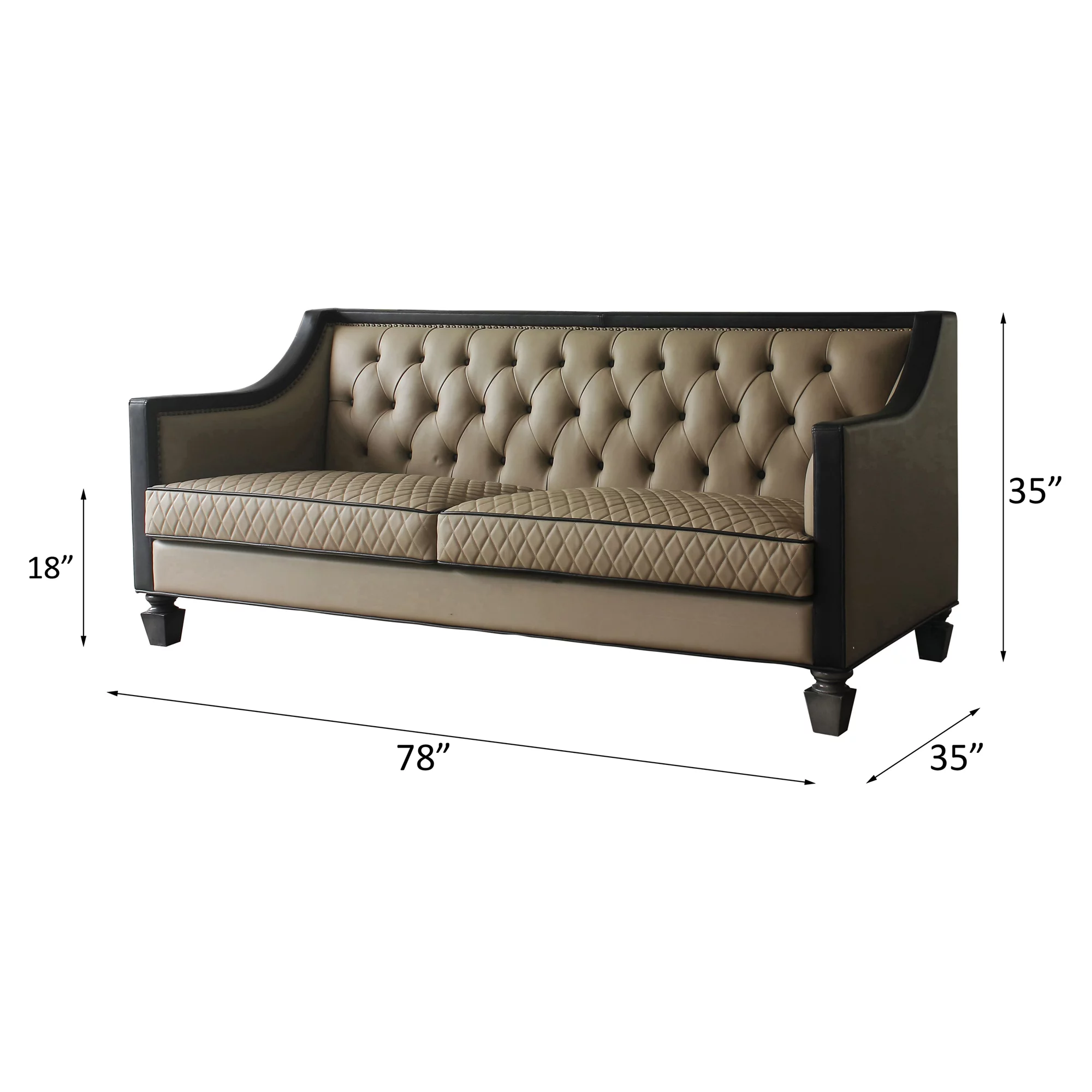 ACME House Beatrice Sofa with 4 Pillows in Tan, Black and Charcoal