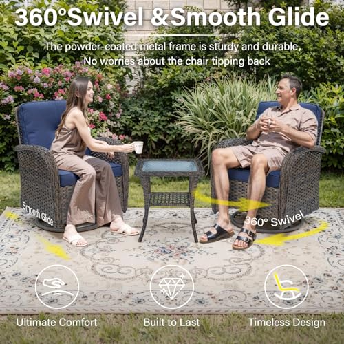 Patio Wicker Chairs Swivel Rocker - Outdoor Swivel Rocking Chairs Set of 2 with Rattan Side Table